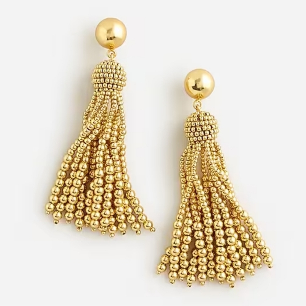 J. Crew Gold Beaded Tassel Earrings